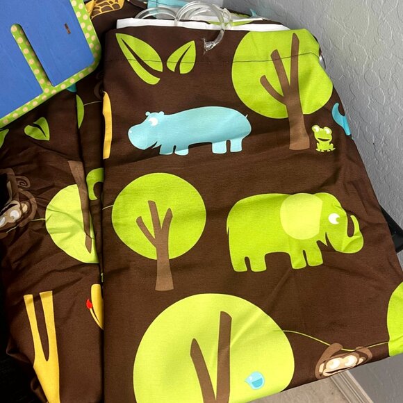 Bathroom Lot of Jungle Theme Decor Shower Curtin Wall Hangings - Picture 5 of 11